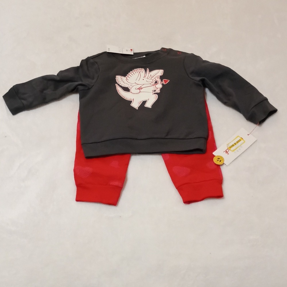 Cat & Jack 6-9M Black Red Animal Outfit Set Sweatshirt Pants Long Sleeve